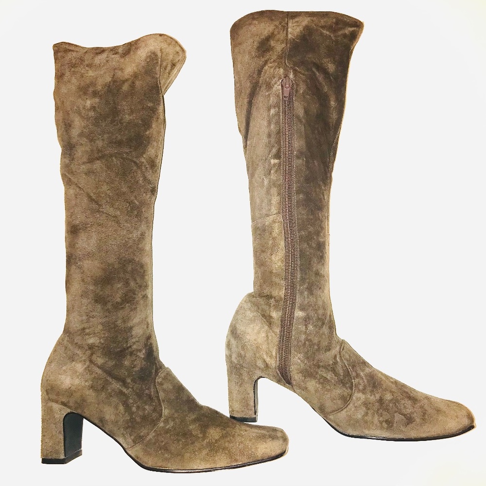 New Newport News Vintage Chocolate Brown Suede Knee Boots Genuine Leather 6.5